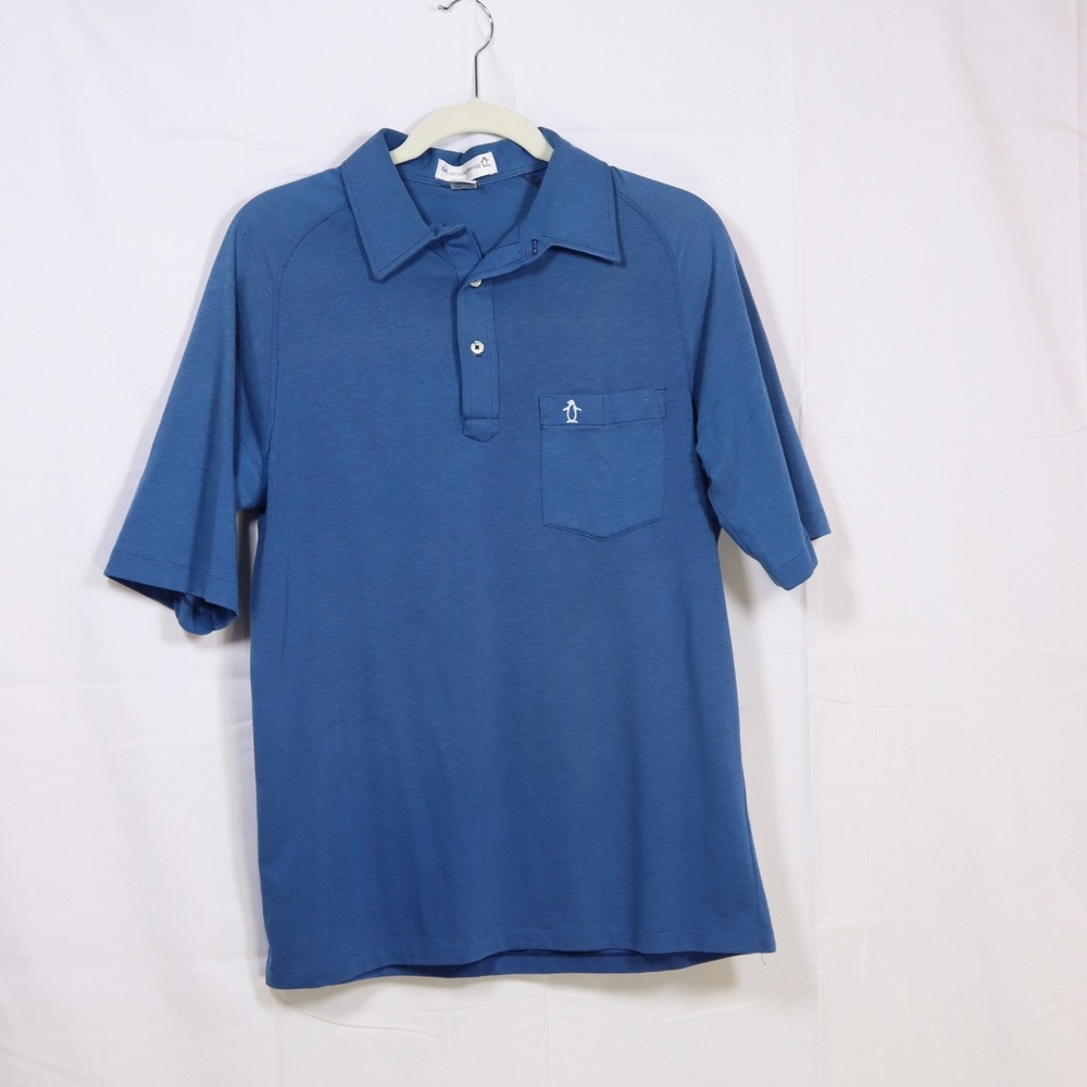 Munsingwear Polo Shirt Mens Large Blue Vintage Penguin Logo Pocket USA Retro
